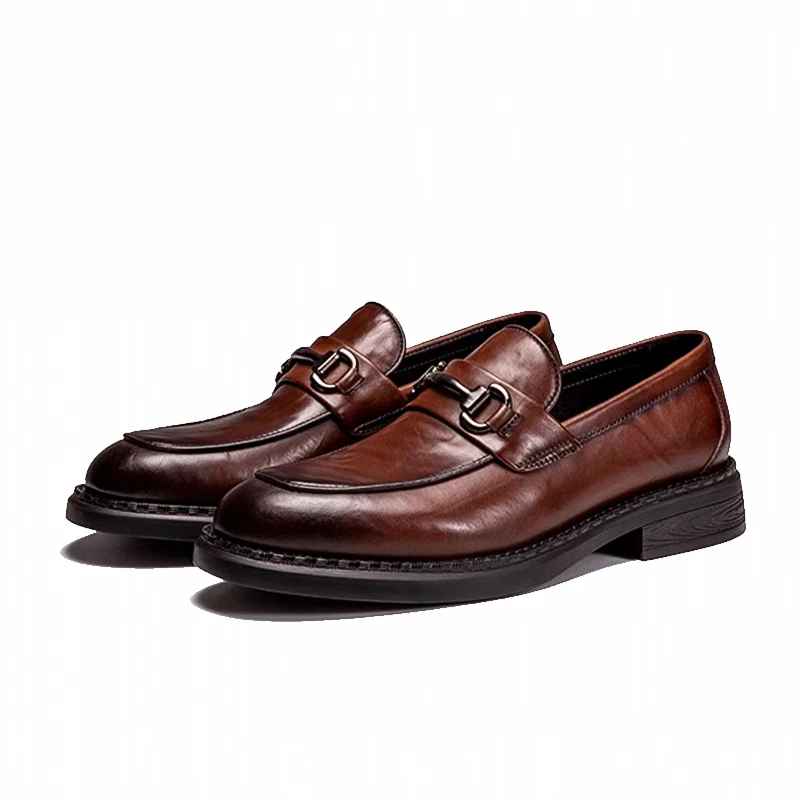 HR-8888秋季新款透气真皮一脚蹬马衔扣复古商务休闲皮鞋潮