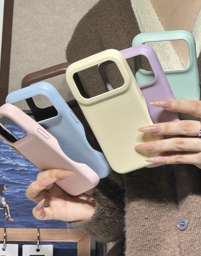韩系简约纯色系列仿皮纹适用于苹果17pro新款iphone16手机壳15/14