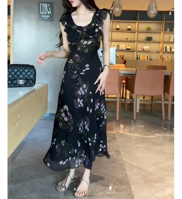 夏季碎花韩系轻熟风连衣裙中长款时尚修身减龄CC71003