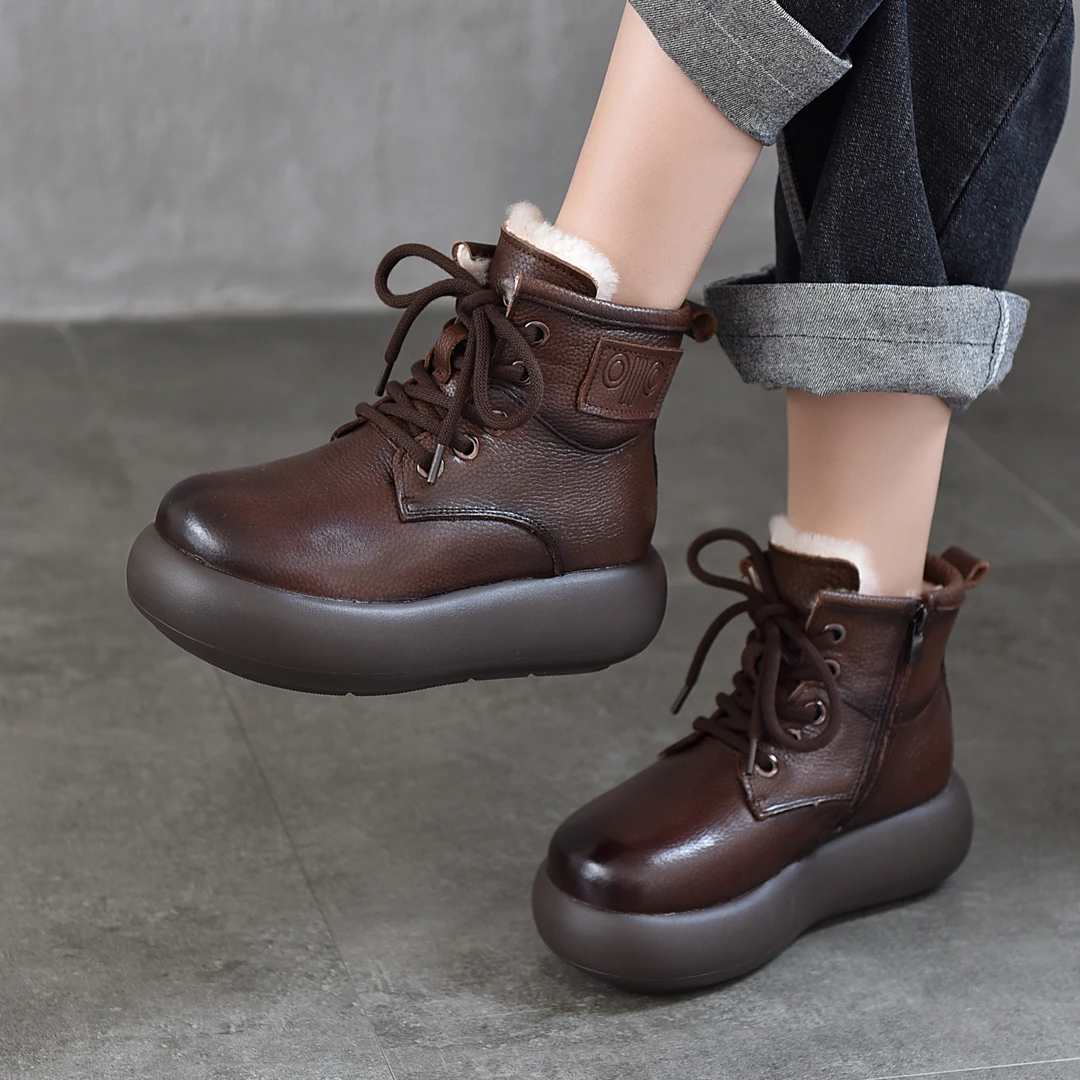 6727-571吉马丁靴冬季新款牛皮厚底增高短靴羊毛保暖复古百搭棉靴