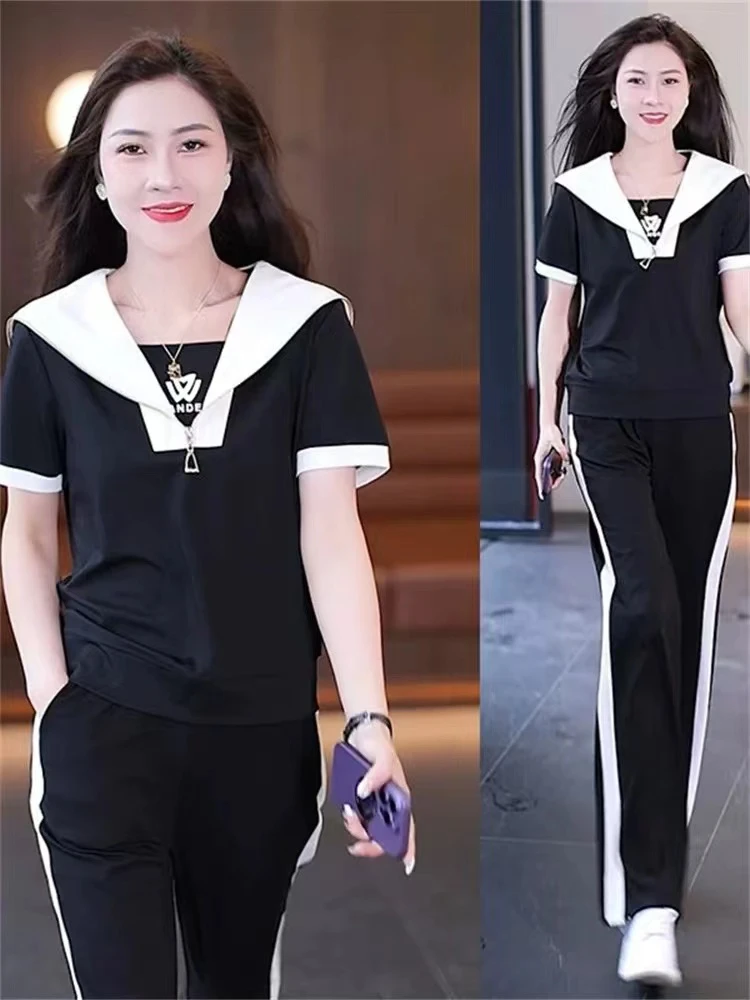 微瑕款介意勿拍！【SY178】夏季运动套装休闲百搭直筒裤气质两件套