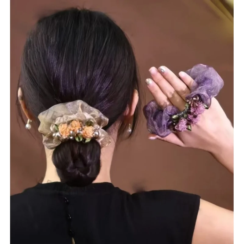 诗泊雅  诗尚盘发马尾发圈花朵大肠圈女后脑勺丸子头发绳高弹力头