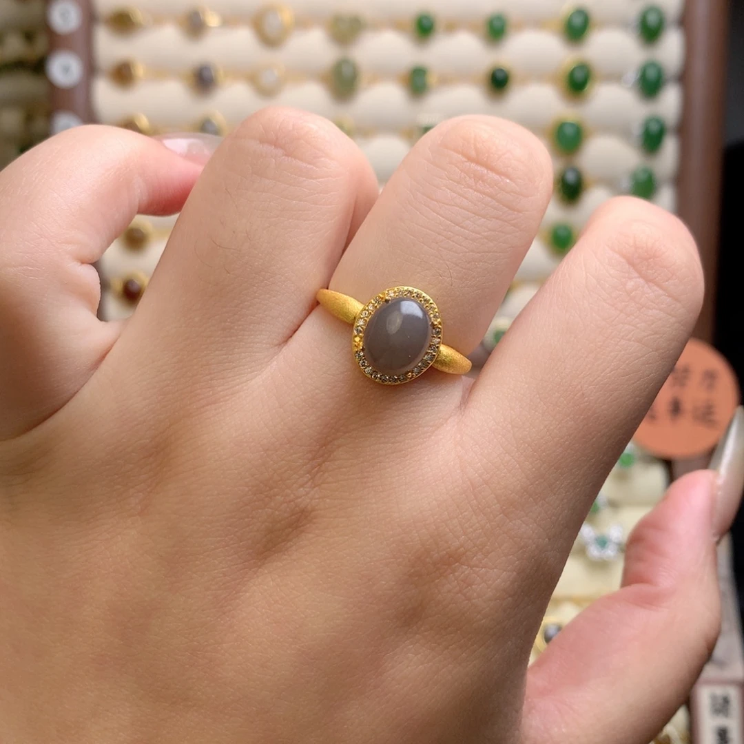 和田玉银S925镀金镶嵌戒指