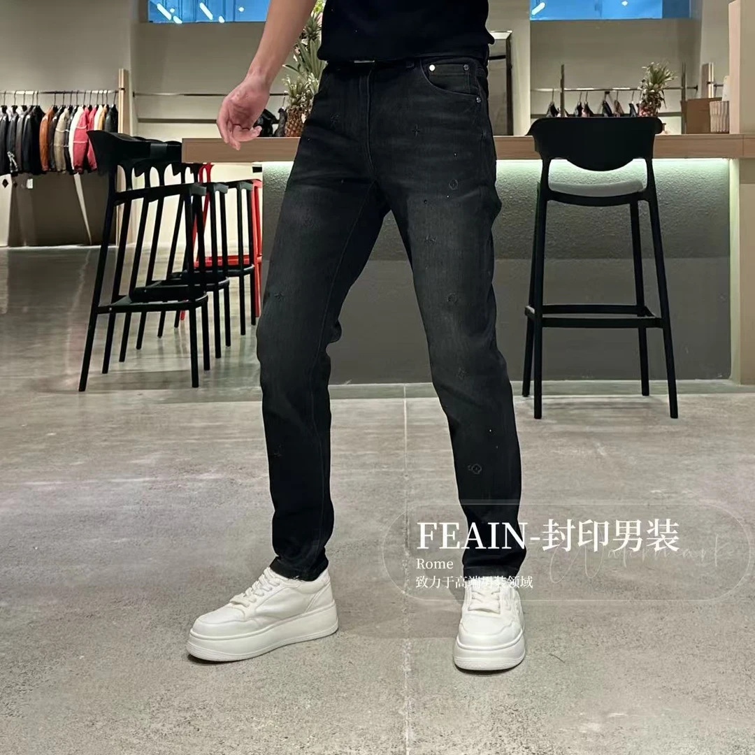 高端定制五D奥钻满天星水洗弹力男士牛仔裤6141-3