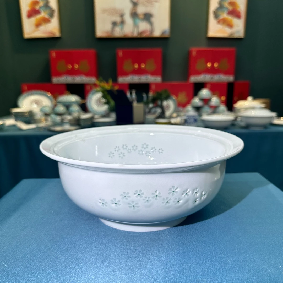 景德镇餐具【微瑕尾货】白玲珑太阳花汤盆