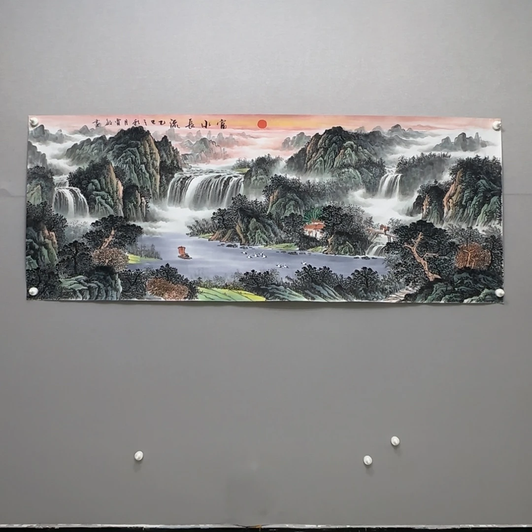 国画横幅六尺精品山水贾敏