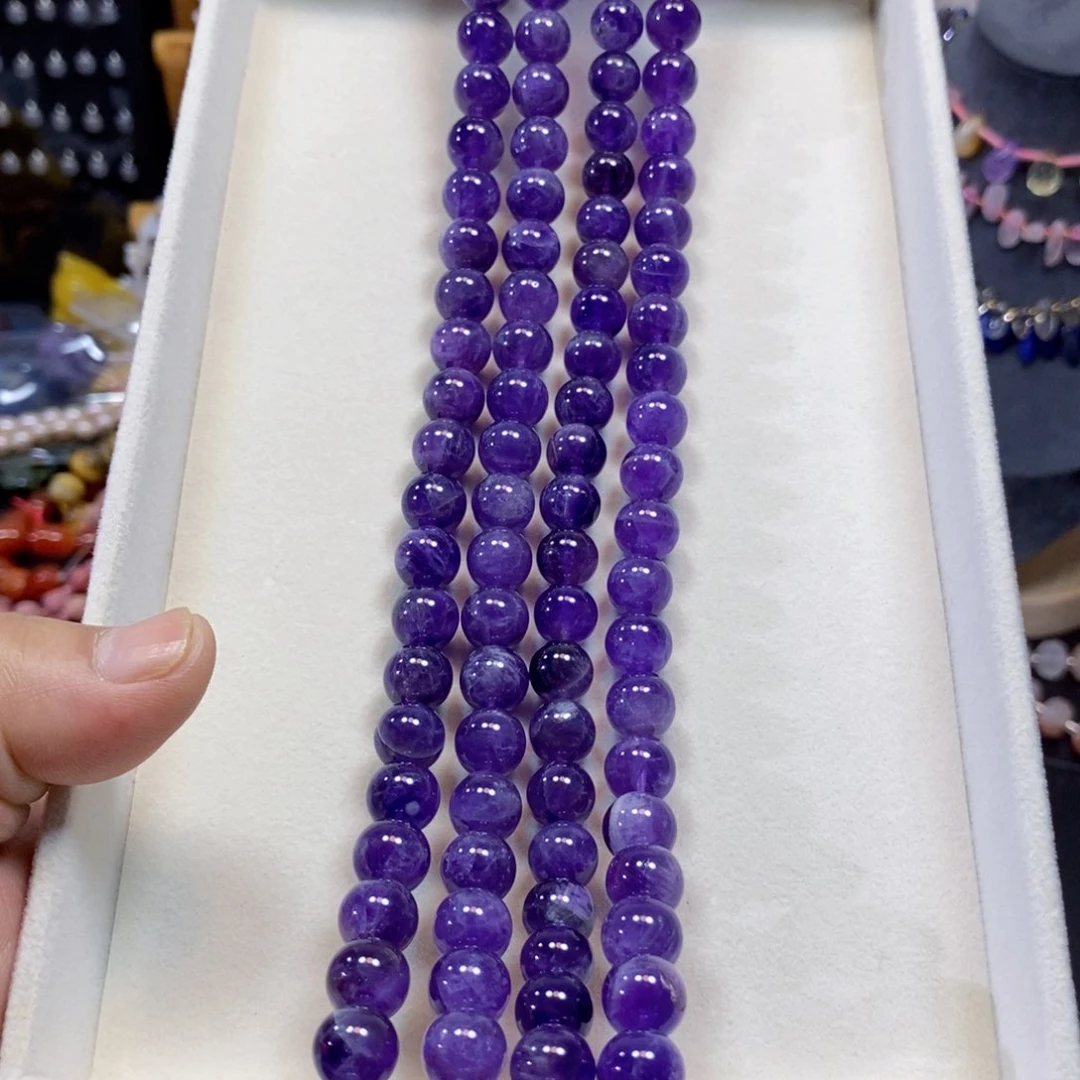 玛瑙/玉髓合金珠宝半成品乌拉圭紫水晶1条卡10mm圆珠