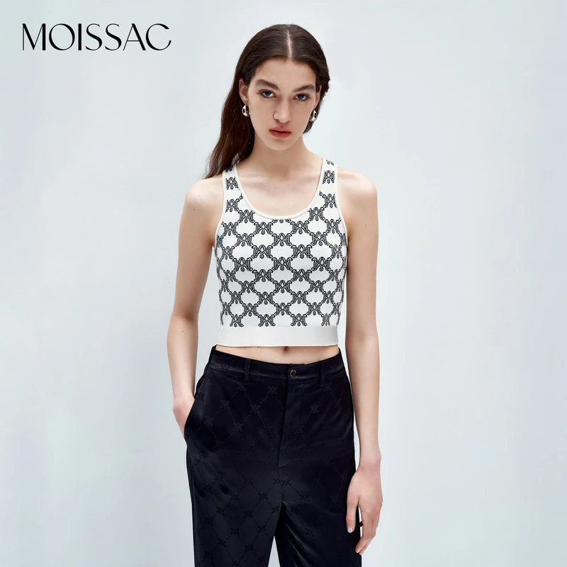 【蒋千金】MOISSAC/摩萨克 秋季简约时尚黑白棋盘格针织背心