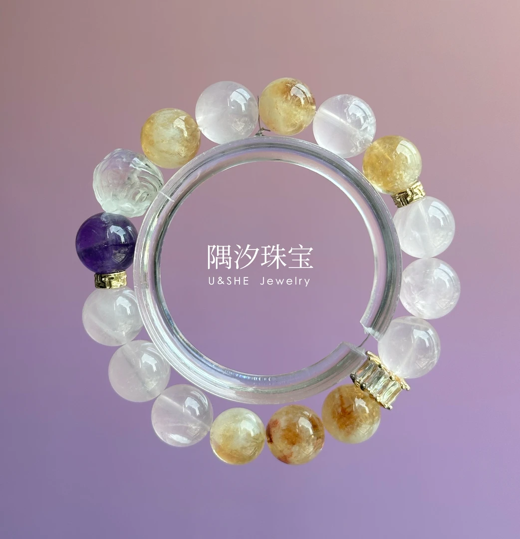 天然水晶粉晶醒狮手串·多样性发一