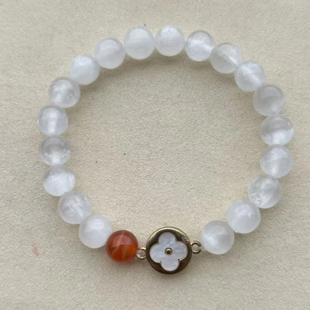 匪石OFTHEHEART专属 石膏石炫彩四叶草手链8mm