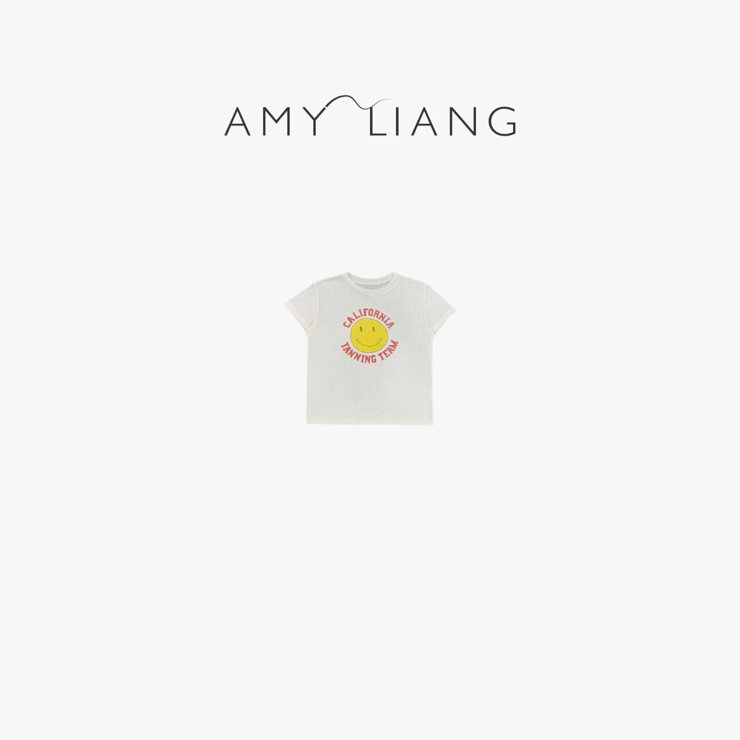 AMYLIANG｜25新款字母笑脸印花修身百搭短袖T恤YR1DX0195
