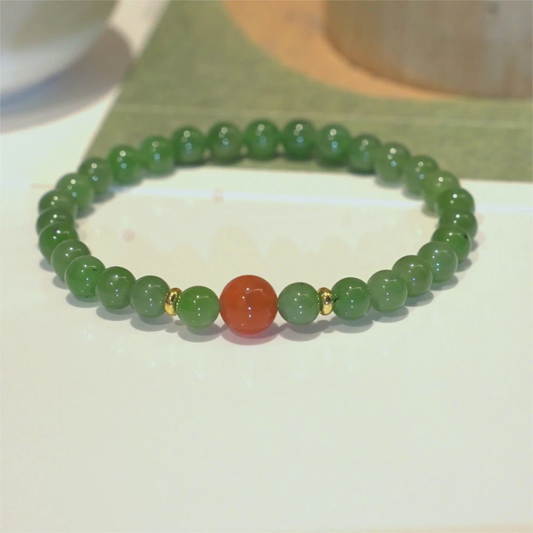 泽云·禧撞·碧玉搭南红单圈手串
