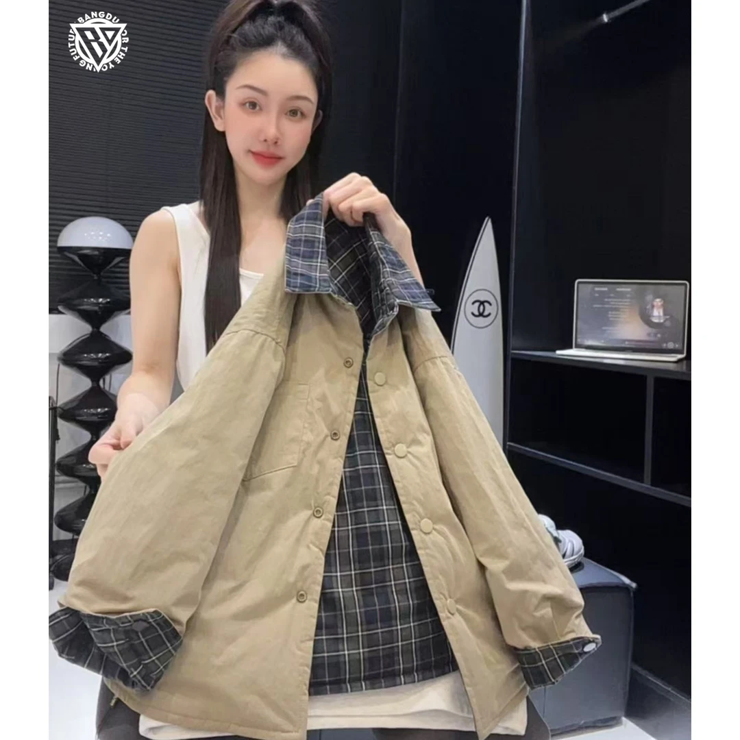 【棒嘟优优】双面穿棉服亲子款姐弟款男女童25冬季格子衬衫棉衣098