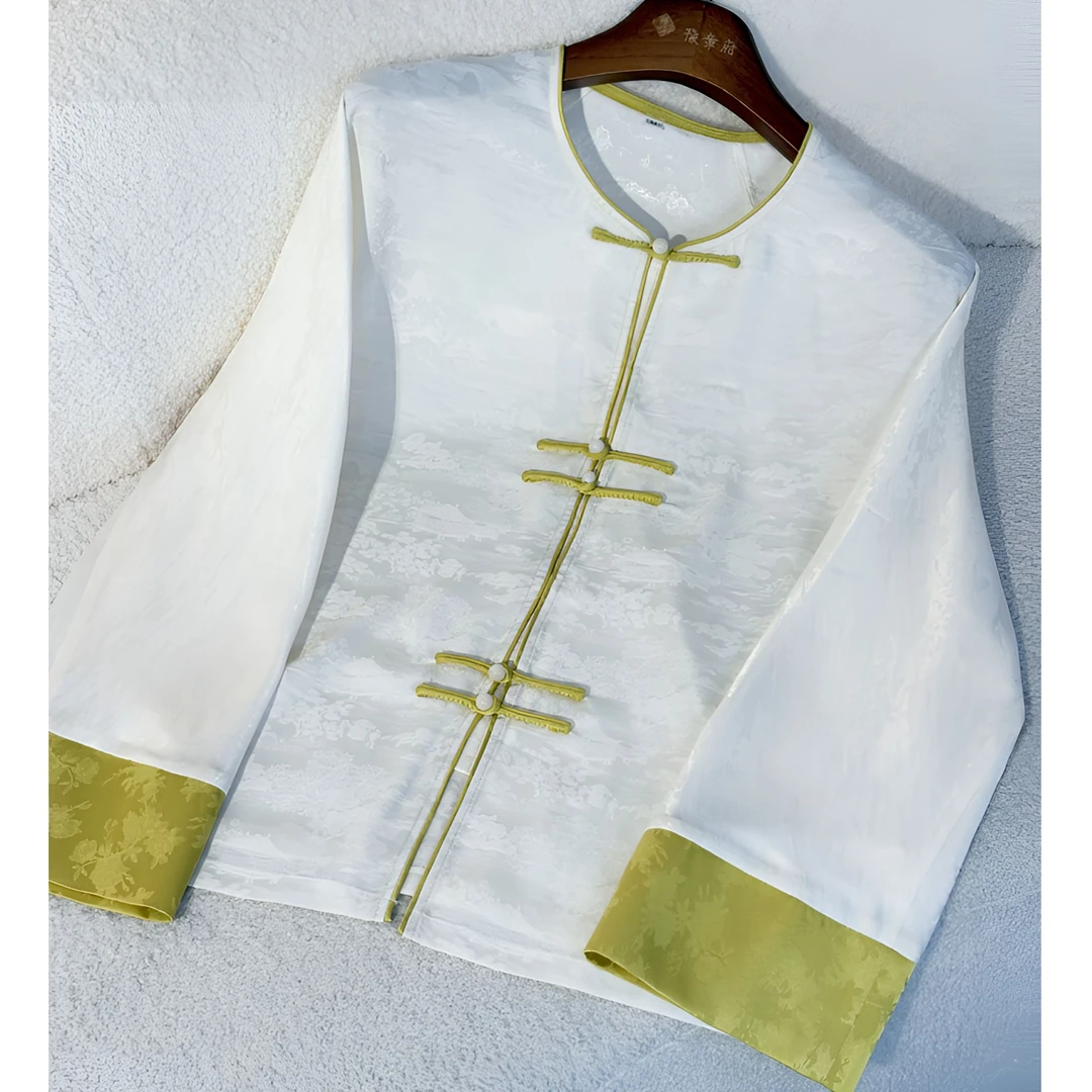 GZ【琉璃】2025新中式国风爆款国潮时尚优雅气质女装酸奶白提花上衣