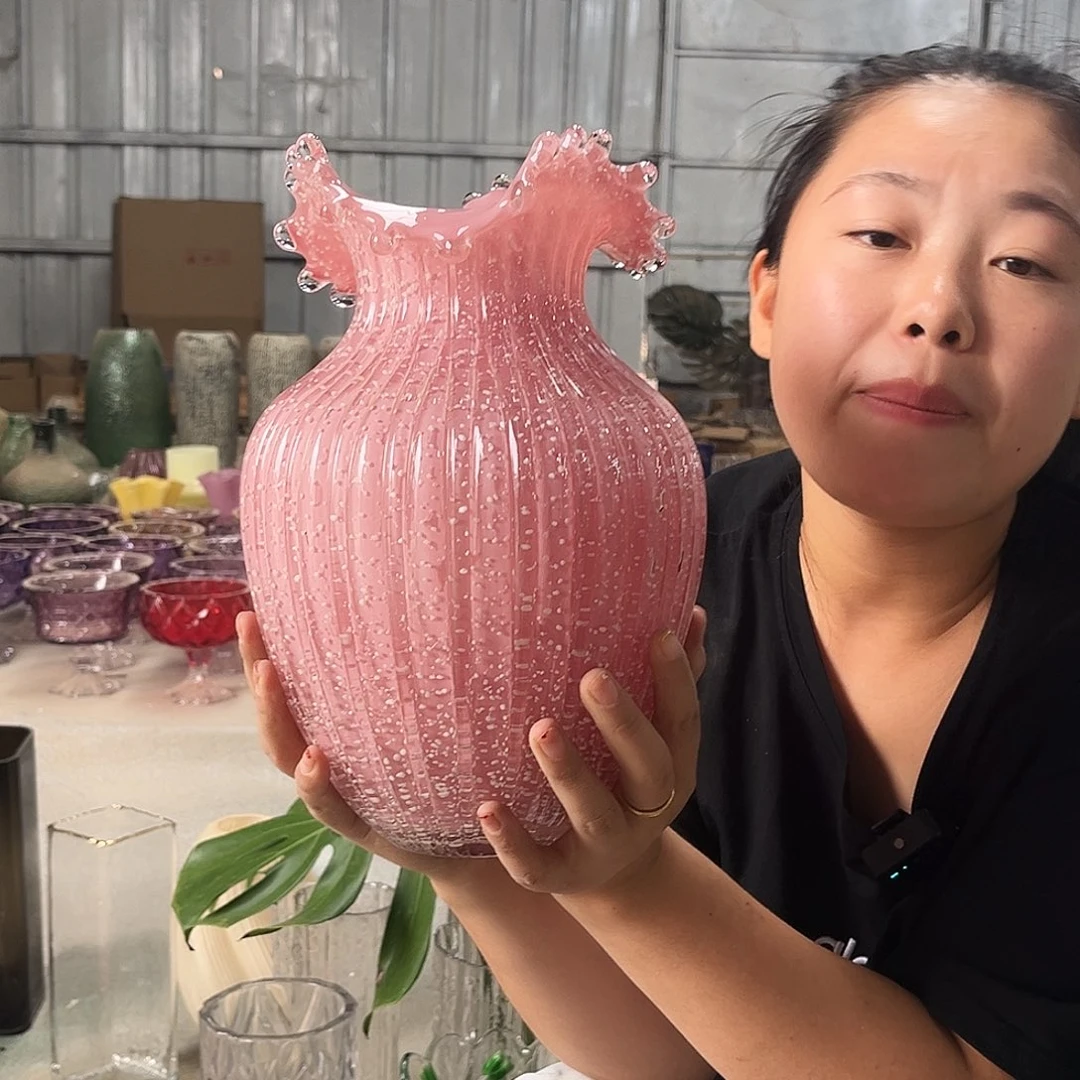水晶花瓶粉色大浪花
