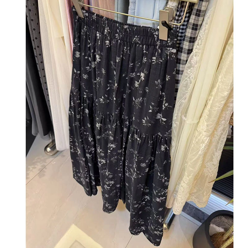 【夏央工厂店】2025夏季新款碎花松紧腰气质大摆半身裙#8616