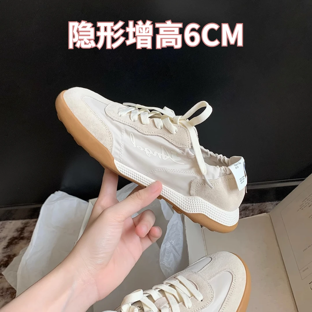 内增高~云朵感轻便真皮休闲百搭运动板鞋透气猪皮芭蕾德训鞋女夏