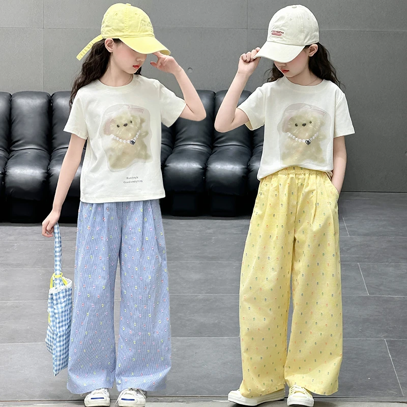 女童夏季休闲套装2025新款6-12-15岁中大童洋气卡通T恤薄款防蚊裤