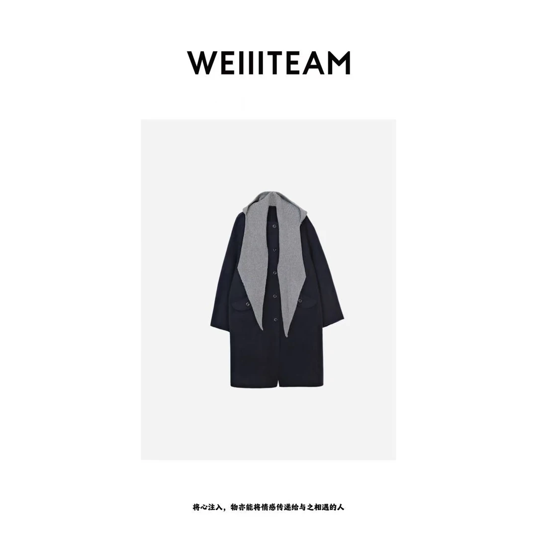 WEIIITEAM “与己契合“披肩连帽撞色圆领羊绒大衣 55113