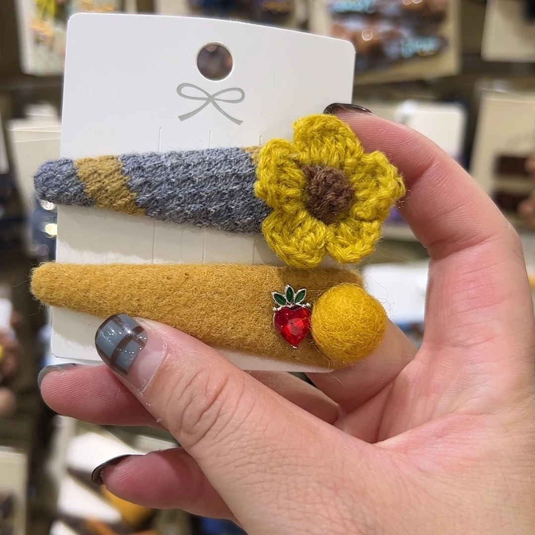 布艺非金属黄色小花拜拜夹