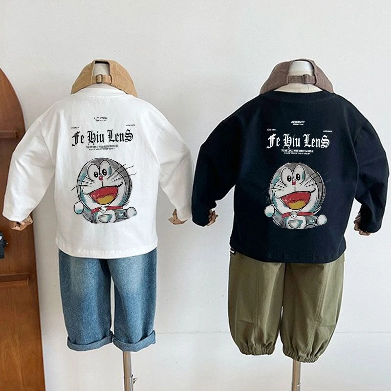 儿童纯棉长袖T恤打底衫春秋2025新款中小童男女童卡通印花ins上衣