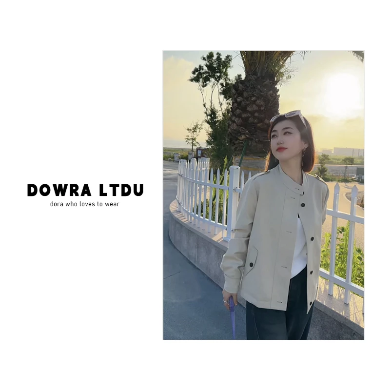 朵拉【女神转场】2025年秋季新款半高领纯色长袖百搭风衣外套41-390