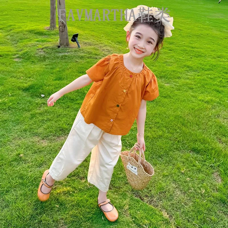 FAVMARTHA女童纯色棉布套装夏季2025新款洋气时髦儿童女宝宝夏装