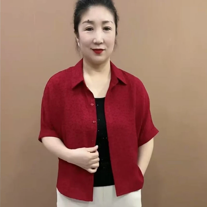 YMR夏季新款洋气气质妈妈装翻领净版气质百搭两穿开衫