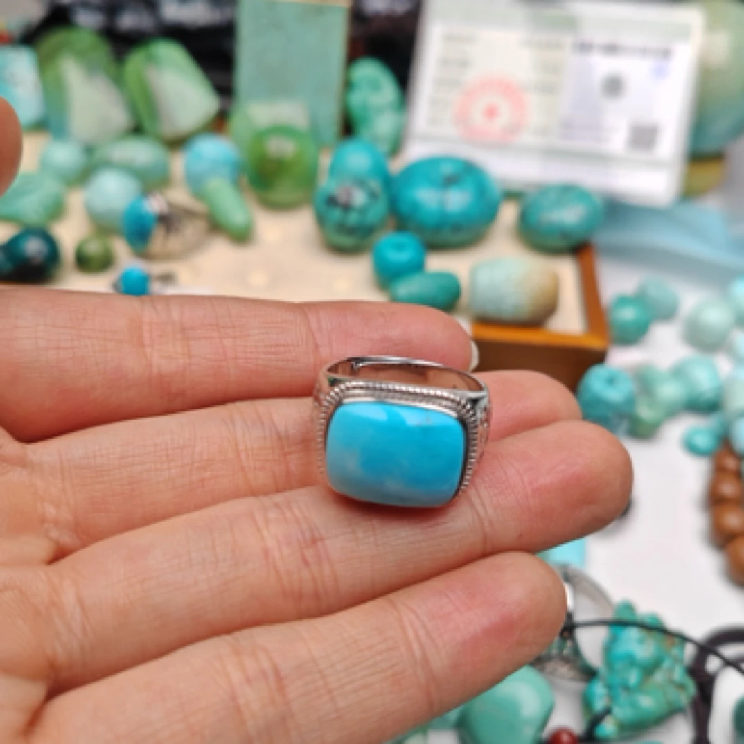 湖北十堰原矿绿松石戒子