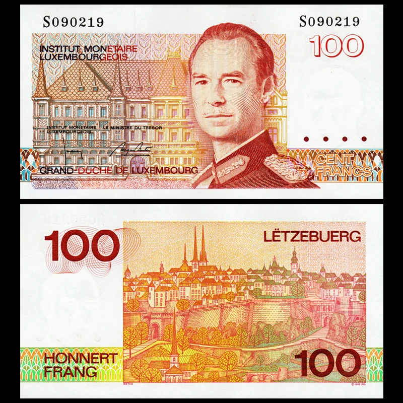 全新UNC 卢森堡100法郎 1986-1993年 纸币外币钱币收藏保真