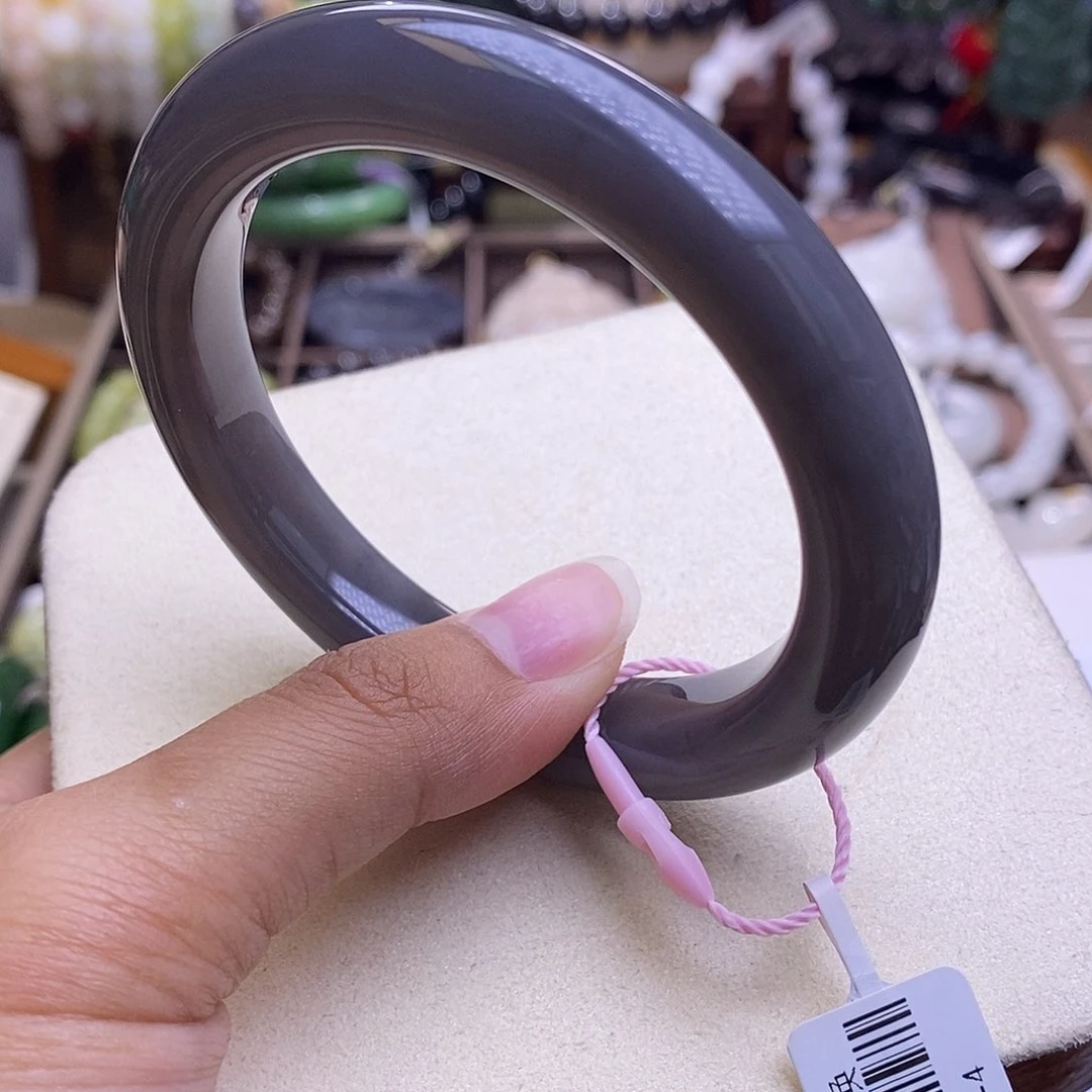 颈饰未镶嵌和田玉毕业级老坑料高冰浓烟紫手镯56.2