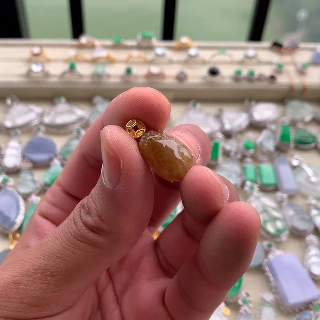 翡翠18K金镶嵌吊坠(不含链)