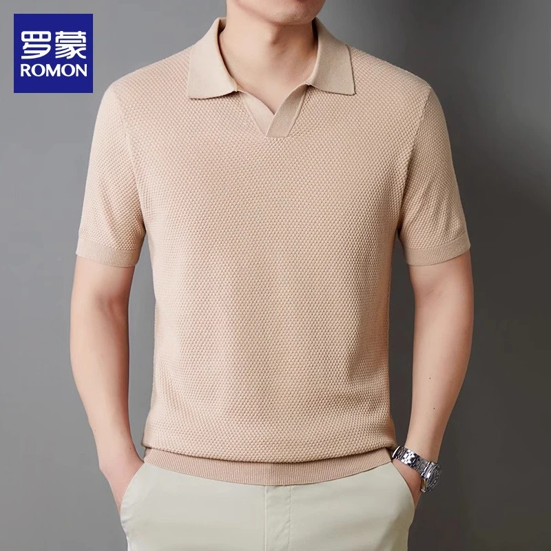 【100%纯棉】罗蒙短袖t恤男夏季新款针织翻领上衣服休闲半袖Polo衫