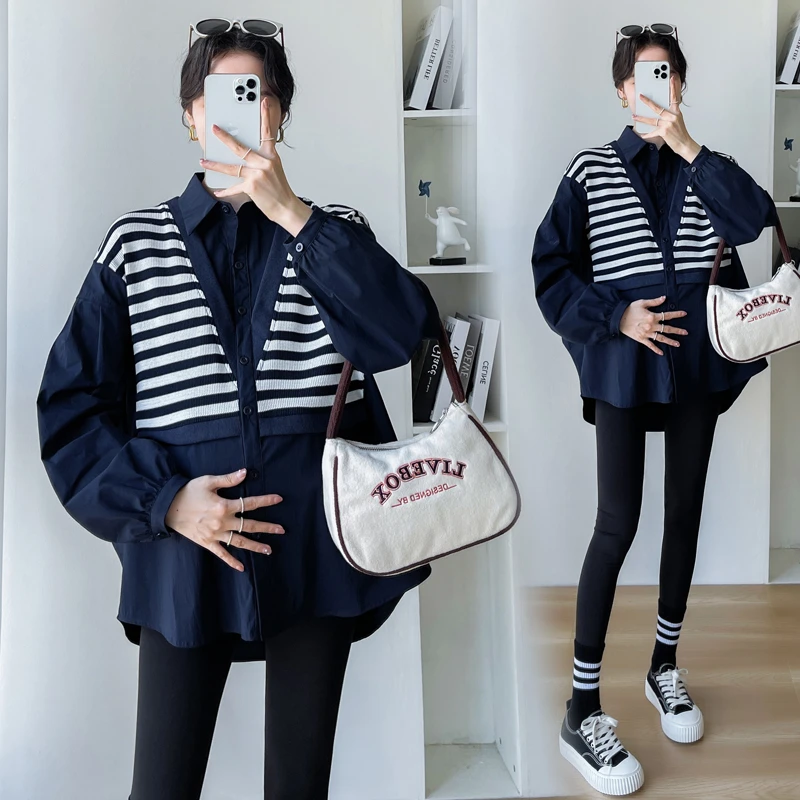 衬衫秋装上衣2025新款韩版时尚宽松遮肚显瘦不显怀拼接假两件衬衣