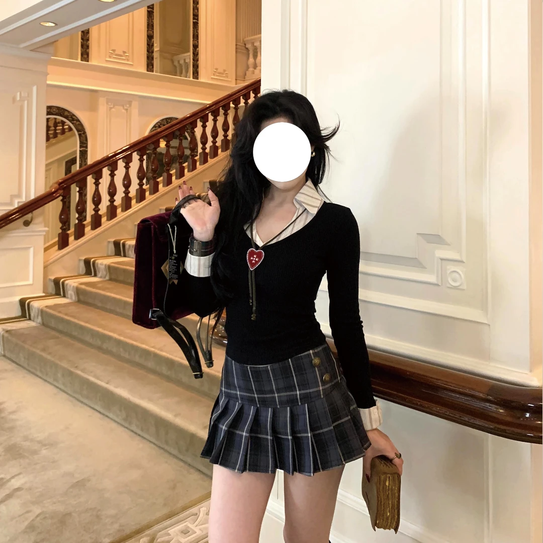 【全额运补】毛呢格纹半身裙秋冬学院风百褶裙低腰显瘦裙子带安全裤