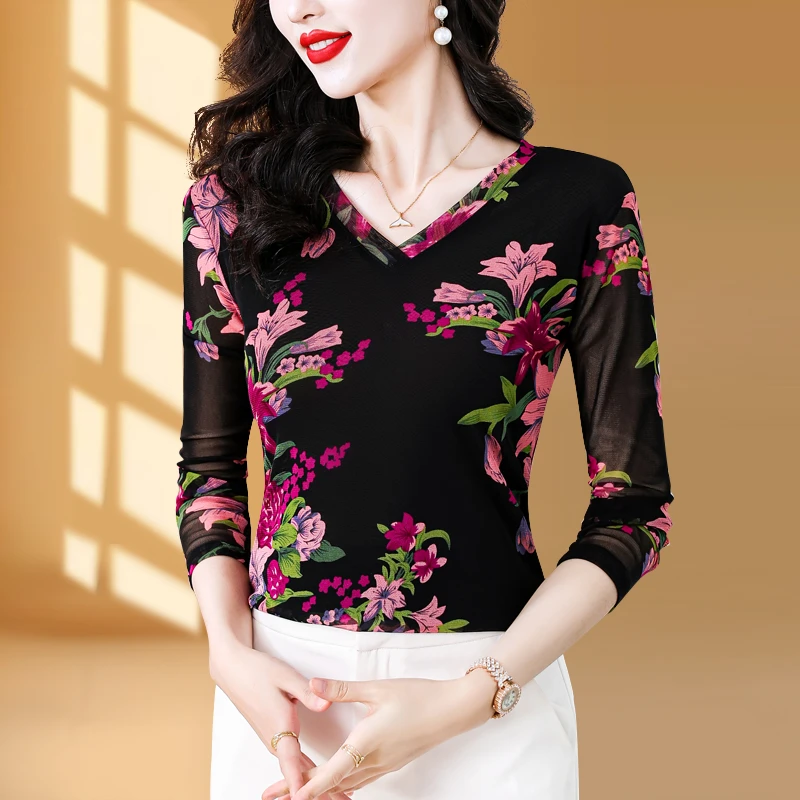 【不定位花】2025秋季打底衫T恤洋气时尚印花短袖小衫显瘦气质上衣