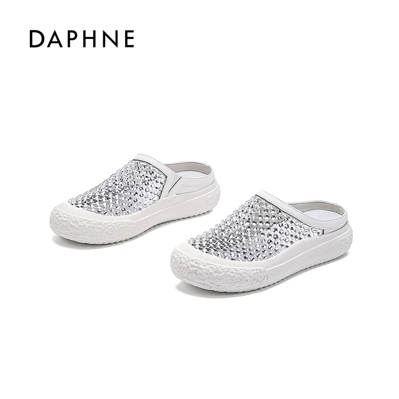 Daphne/达芙妮水钻网纱包头半拖鞋女2025夏季新款户外沙滩厚底鞋