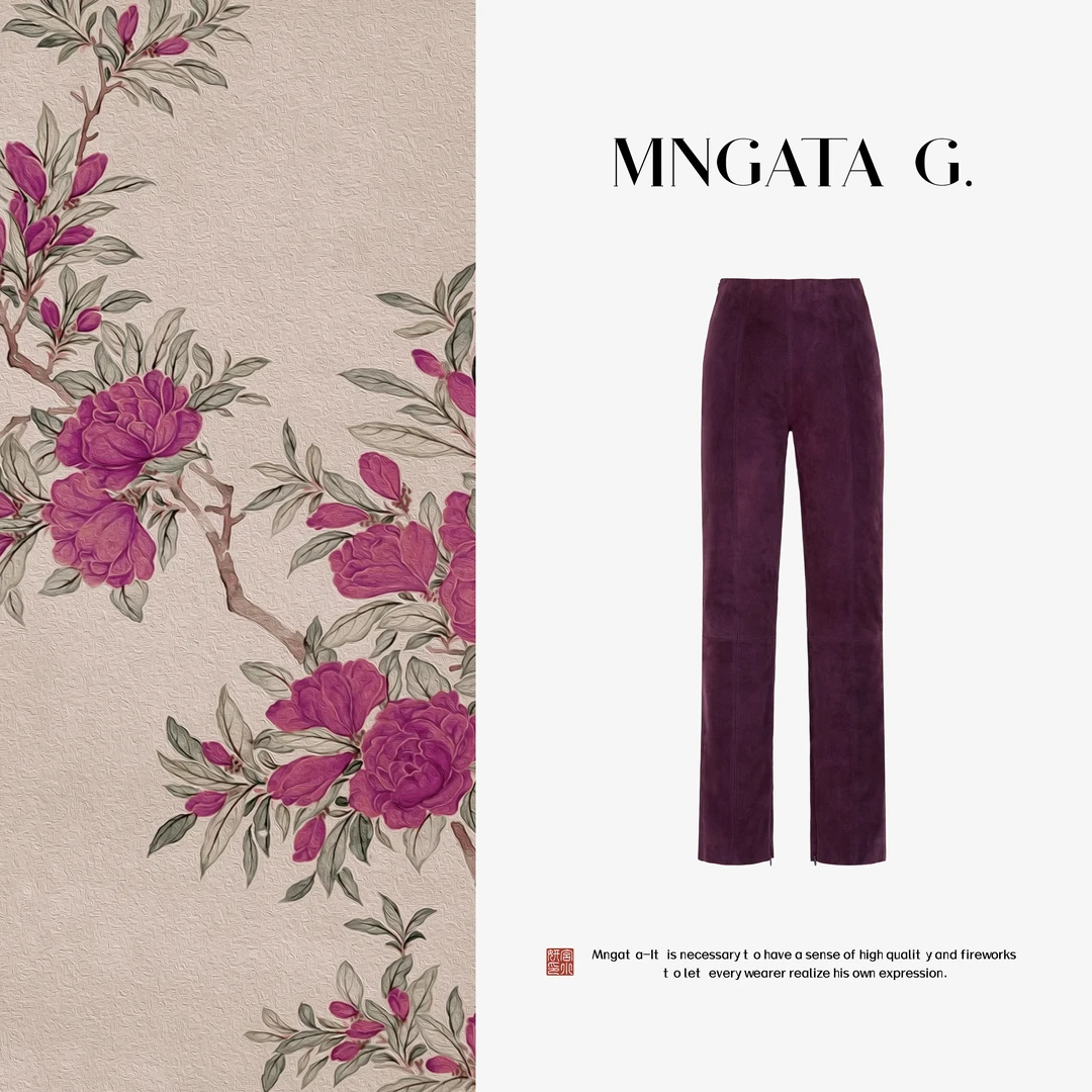 MNGATA G.宫小妍【弹力混血羊皮裤】羊皮新中式国风秋冬皮裤5061198