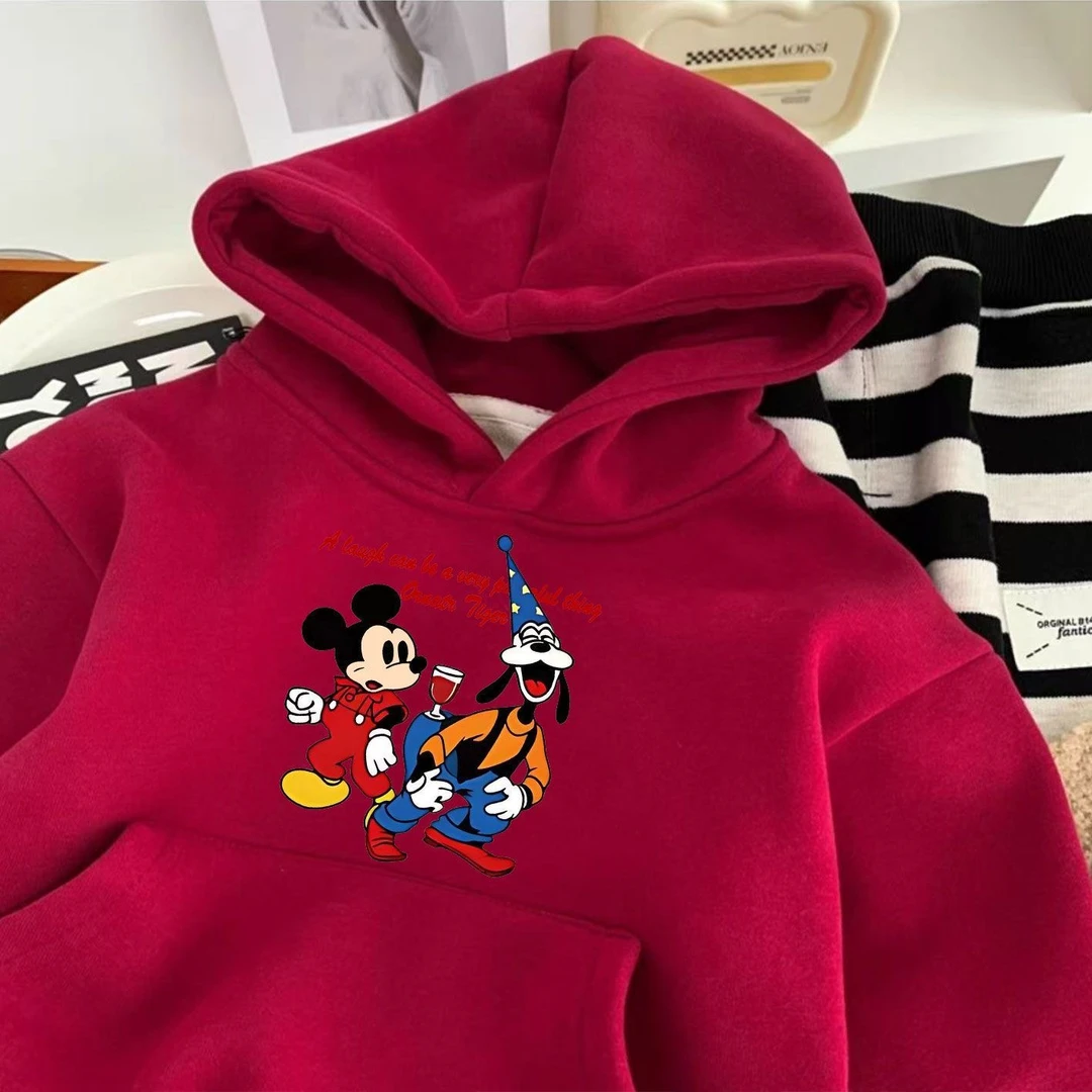 童装连帽红色卫衣儿童秋冬新款中大童韩版加绒卫衣男女宝宝外套潮