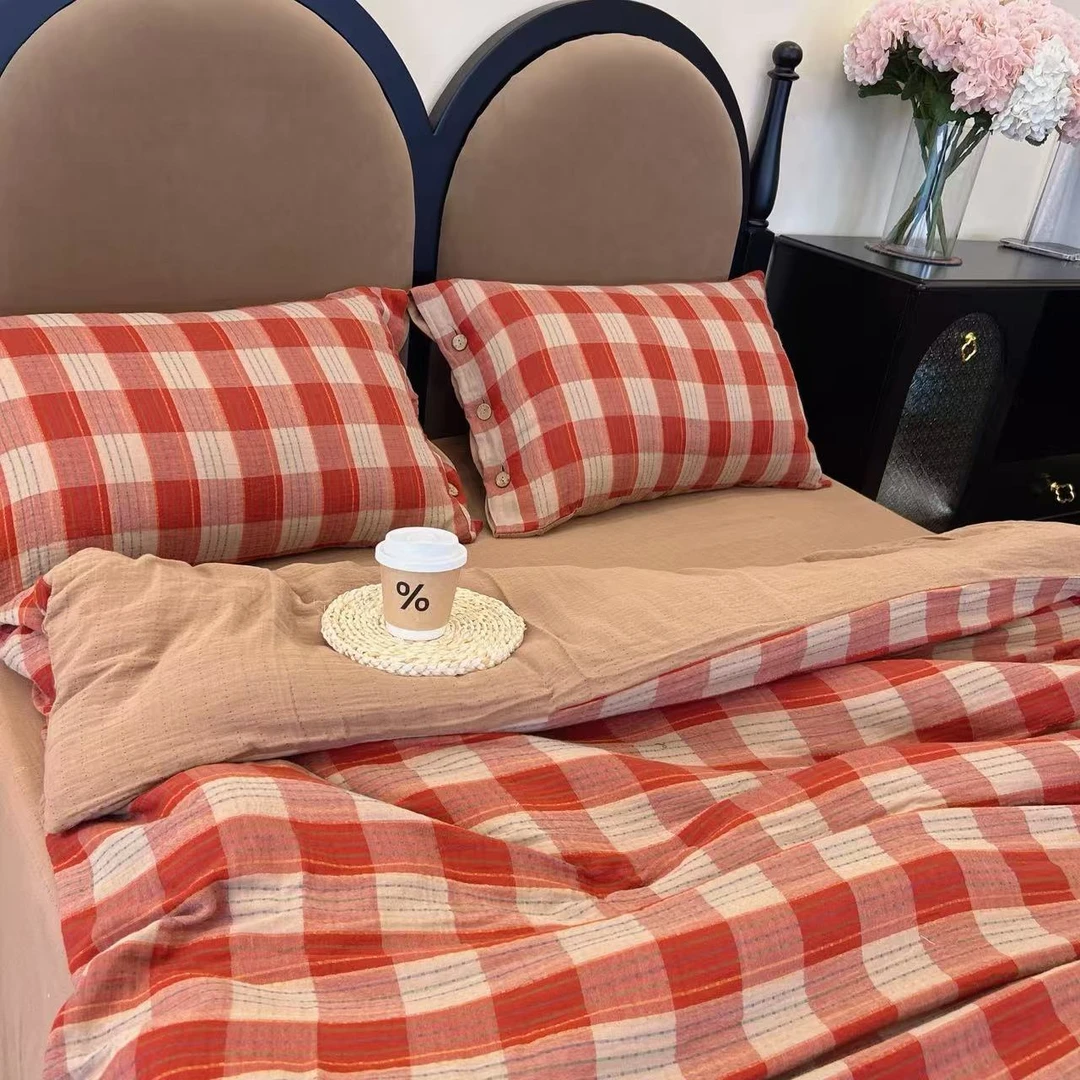 【雅趣】 格子系列 纯棉双层纱亲肤柔软全棉四件套可机洗~新品上新