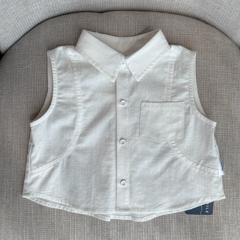 【无袖衬衫 小乐妈咪】女衬衣2024春装新款男童衬衫外套格子C21