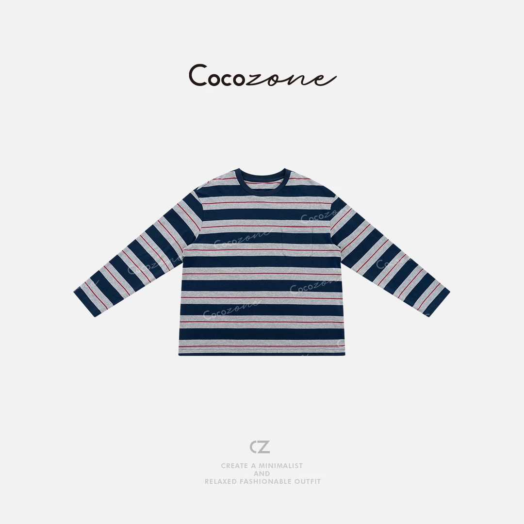 COCO ZONE 刘一一【100棉】圆领条纹撞色松弛感长袖T恤CD2A1313