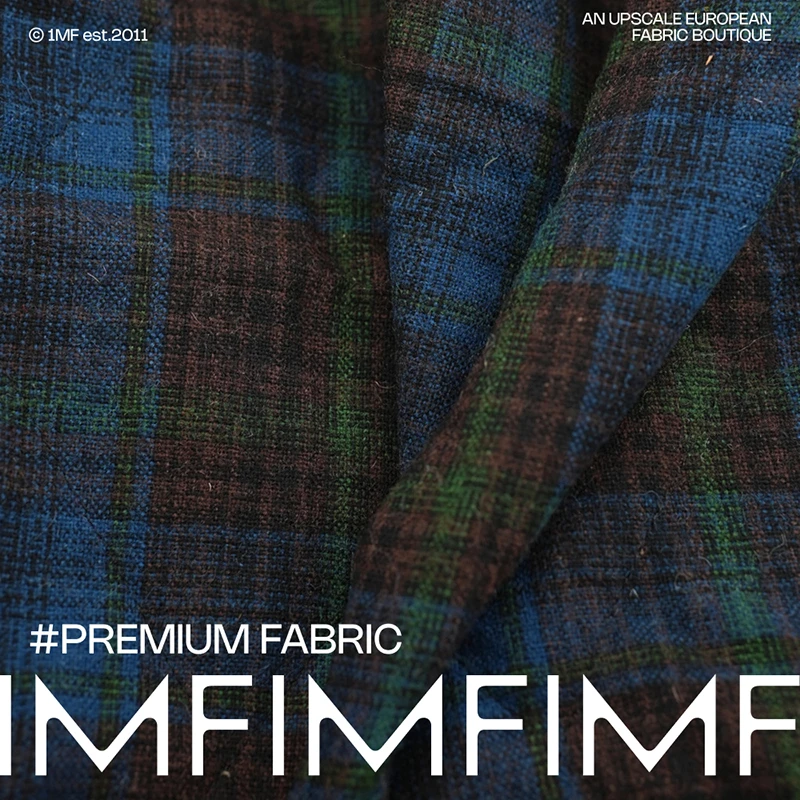 G&CC 80%羊毛 20%PA绗缝面料蓝色格纹棉服布 宽150CM 意大利进口