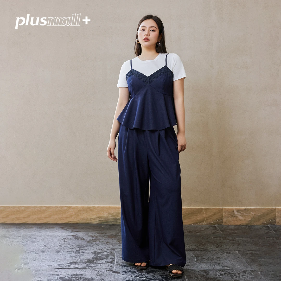 PLUSMALL 济州岛oni 弹力针织T恤上衣直筒裤三件套PM2502121ABC