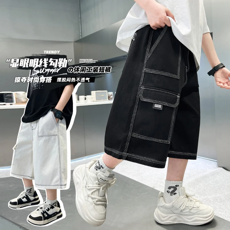 男童工装短裤夏季薄款中大童时髦痞帅潮酷炸街宽松儿童休闲五分裤