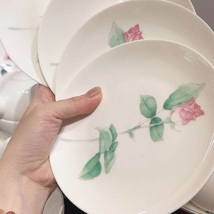 瓷片玫瑰6寸点心盘4个瓷片