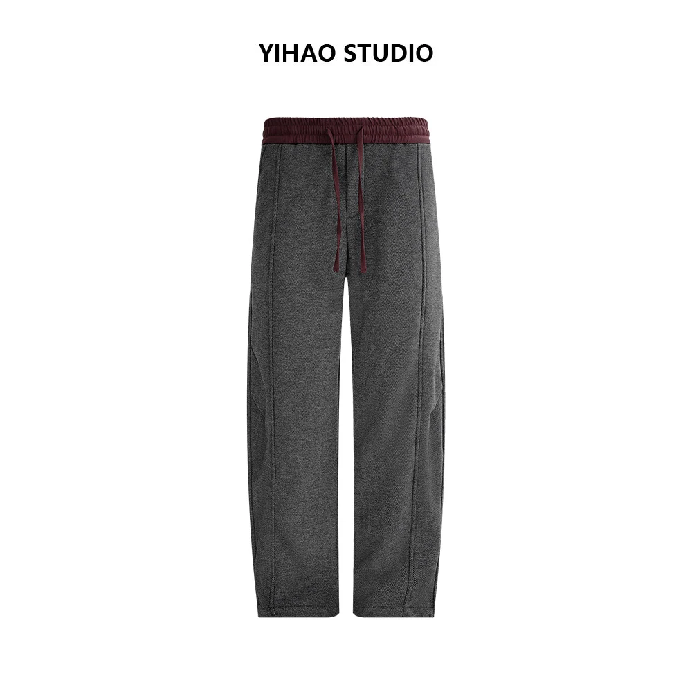 YIHAO STUDIO冬季男款高级加绒保暖休闲裤秋冬宽松拼色百搭长裤