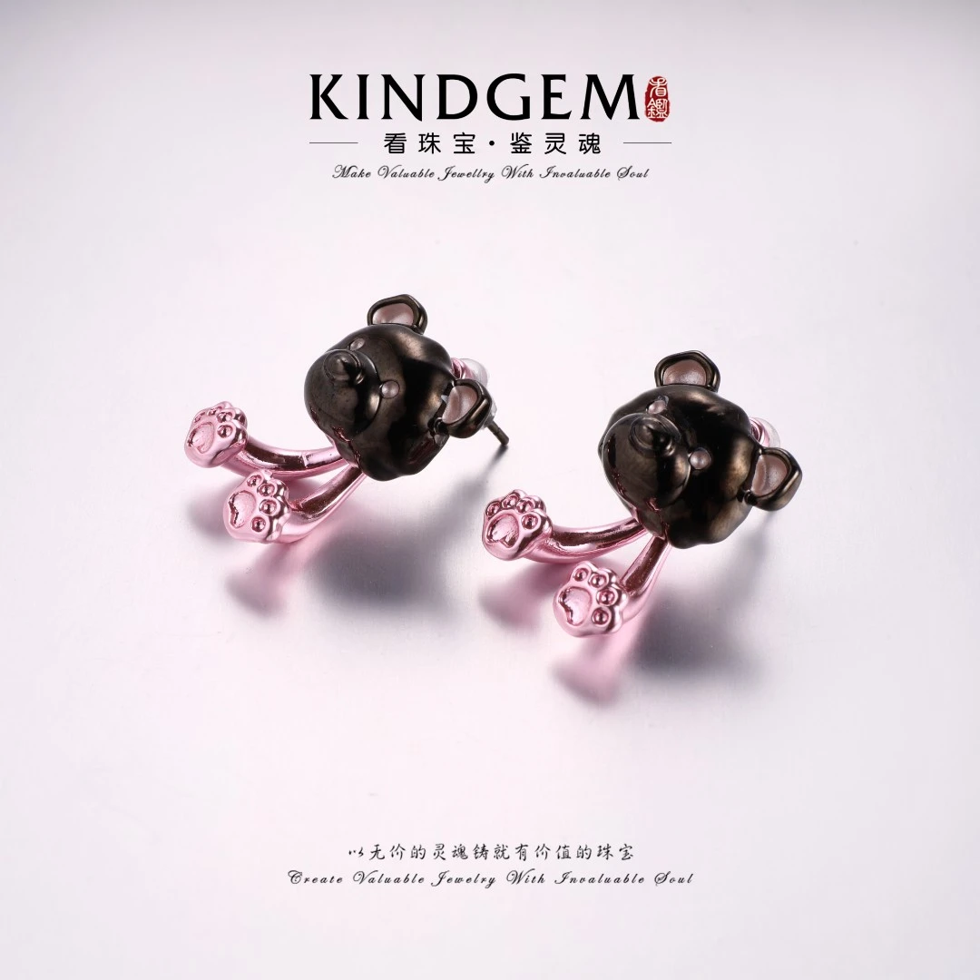 铜合金耳饰 黑色小熊酷帅时尚简约气质时尚甜美百搭耳环 C-32879