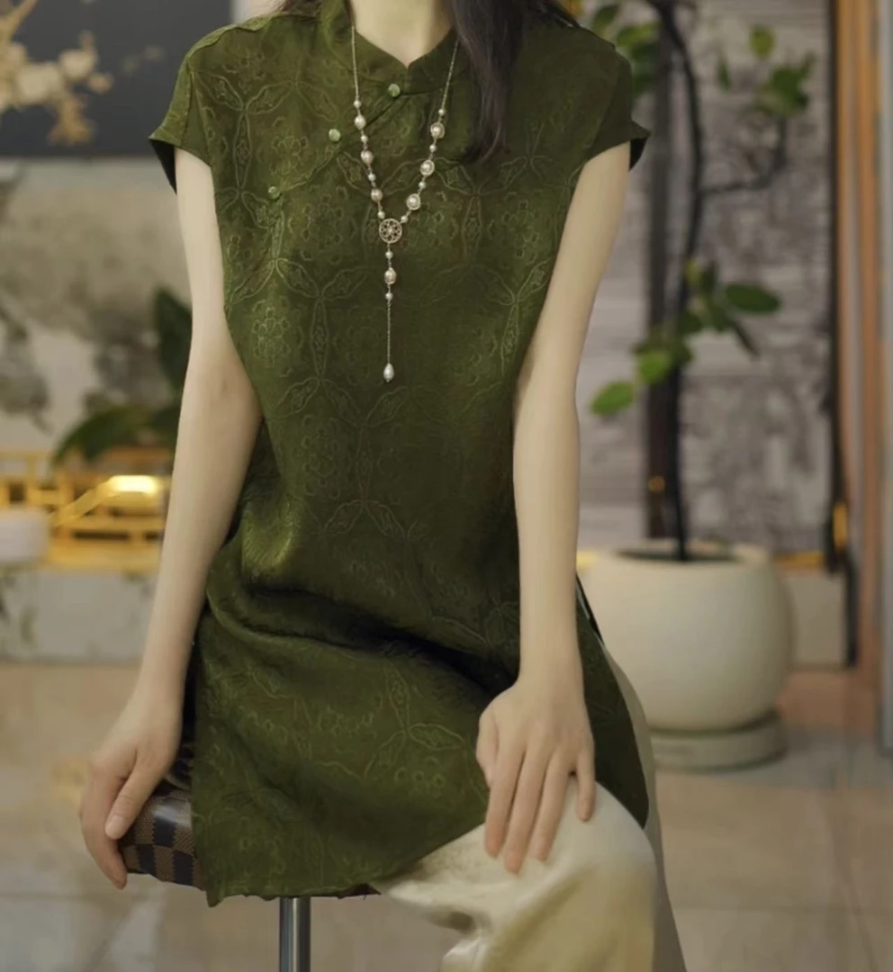 （青铜锦）国风连衣裙短袖老钱风复古提花上衣