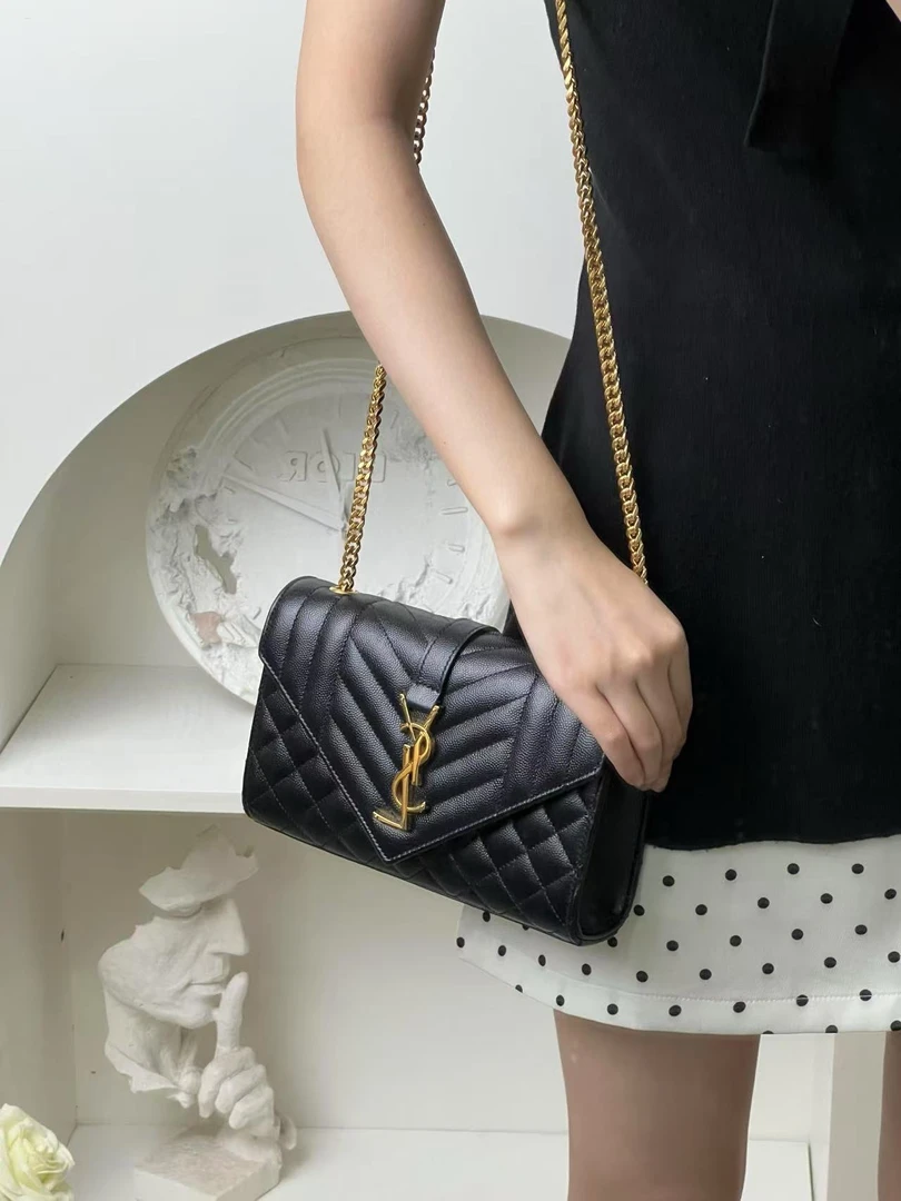 99新 YSL/圣罗兰 新款信封小号黑金荔枝纹 /优品